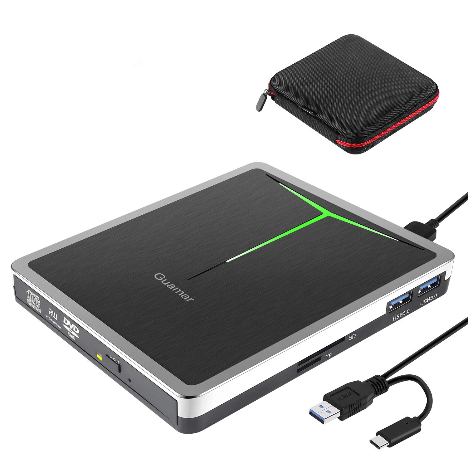 Product: Guamar External CD DVD Drive, USB 3.0 USB-C CD/DVD+/-RW