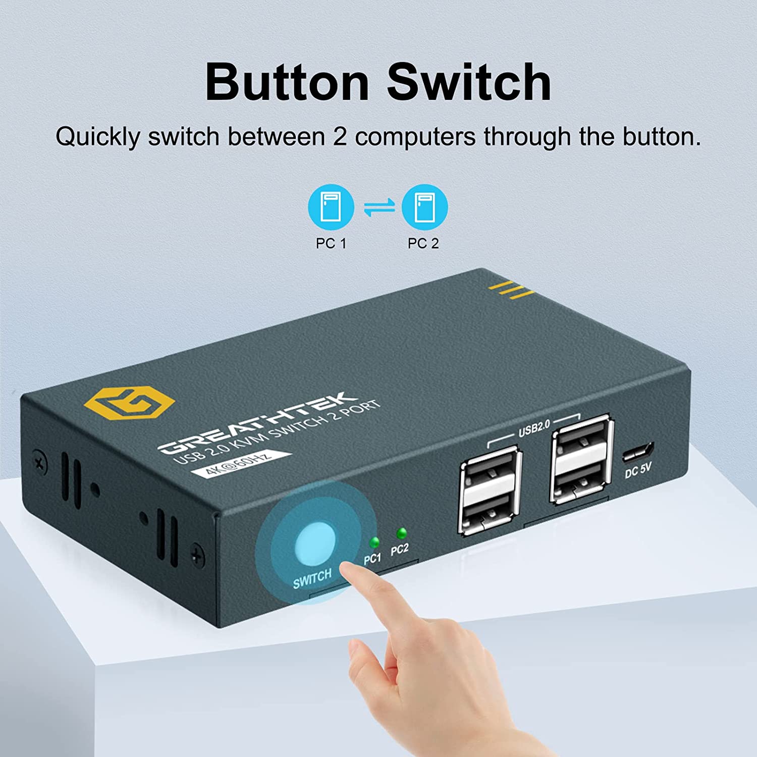 KVM Switch HDMI 2 Port Box,ABLEWE USB and HDMI Switch for 2 Computers Share  Keyboard Mouse Printer and one HD Monitor,Support UHD 4K@60Hz,with 2 USB