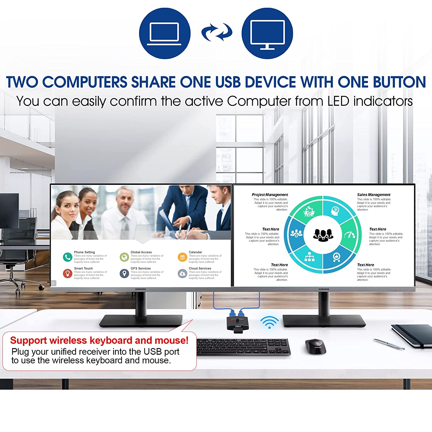 CYYI Bi-directional USB Sharing Switch Top View