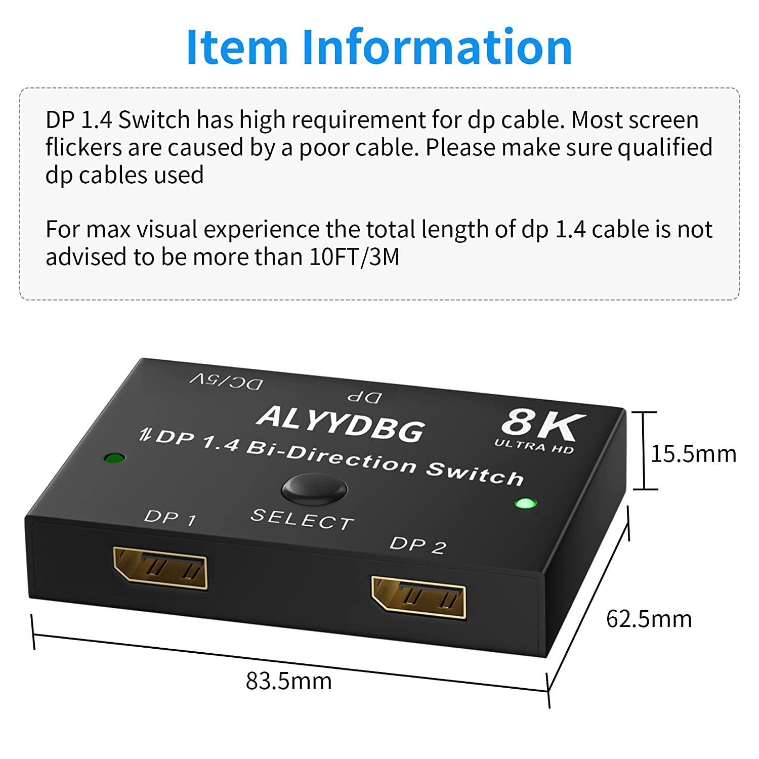 ALYYDBG 8K@60Hz Displayport 1.4 Switch Detailed View