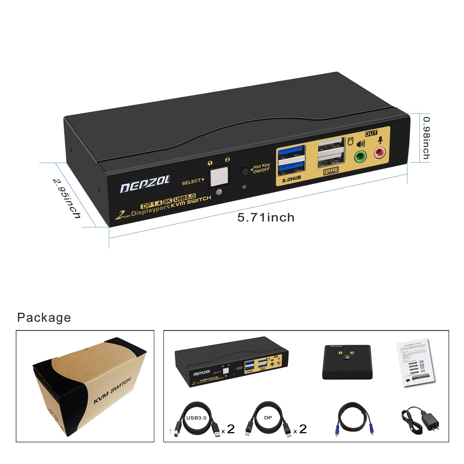 DEPZOL 2 Port USB 3.0 KVM Switch packaging