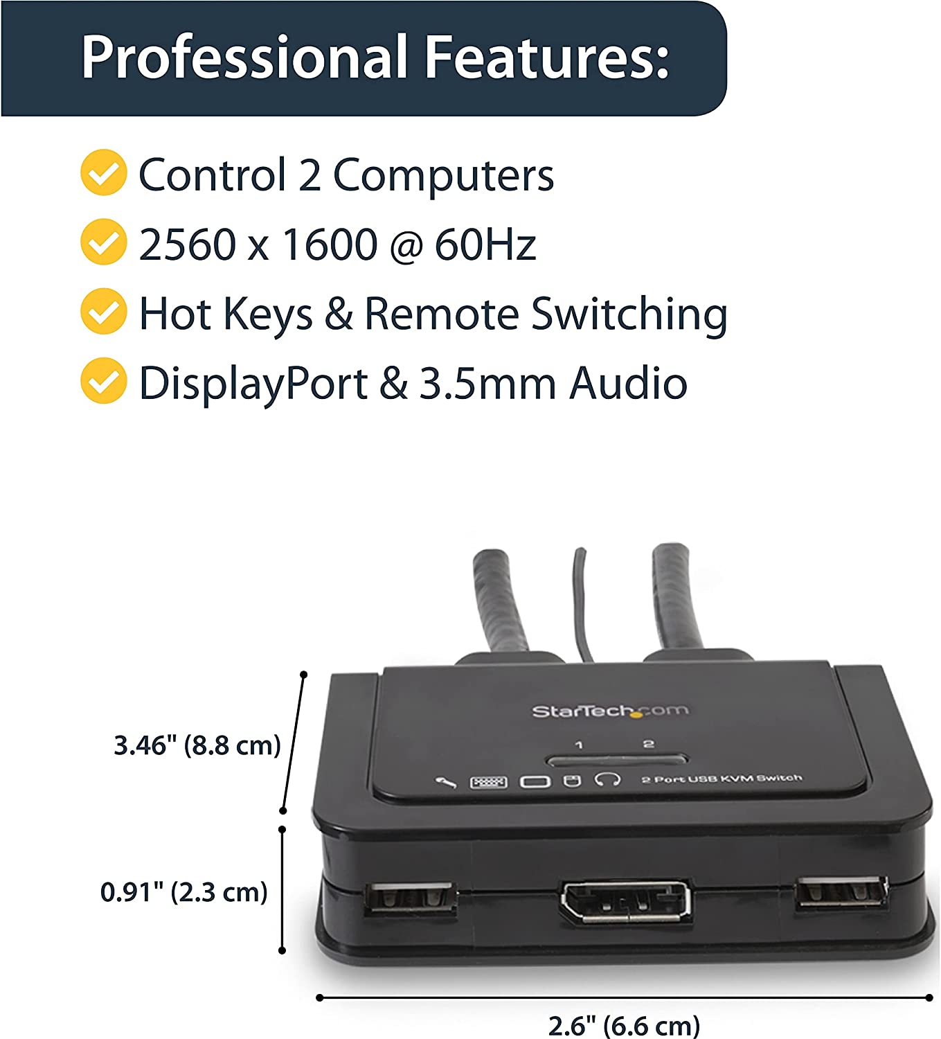 StarTech.com 2 Port DisplayPort Cable KVM Switch Back View