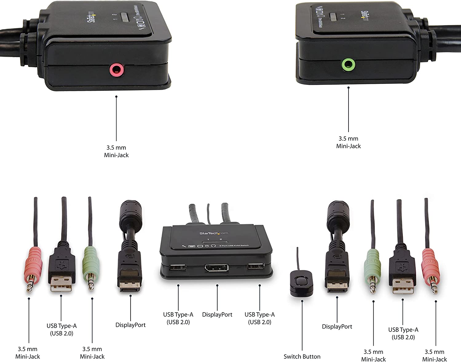 StarTech.com 2 Port DisplayPort Cable KVM Switch with Accessories