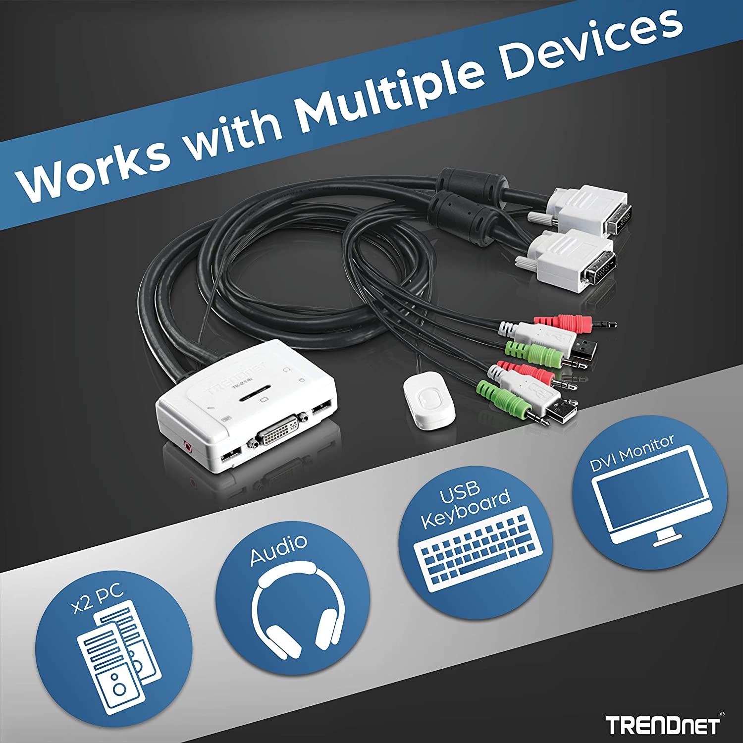 TRENDnet 2-Port DVI USB KVM Switch side view