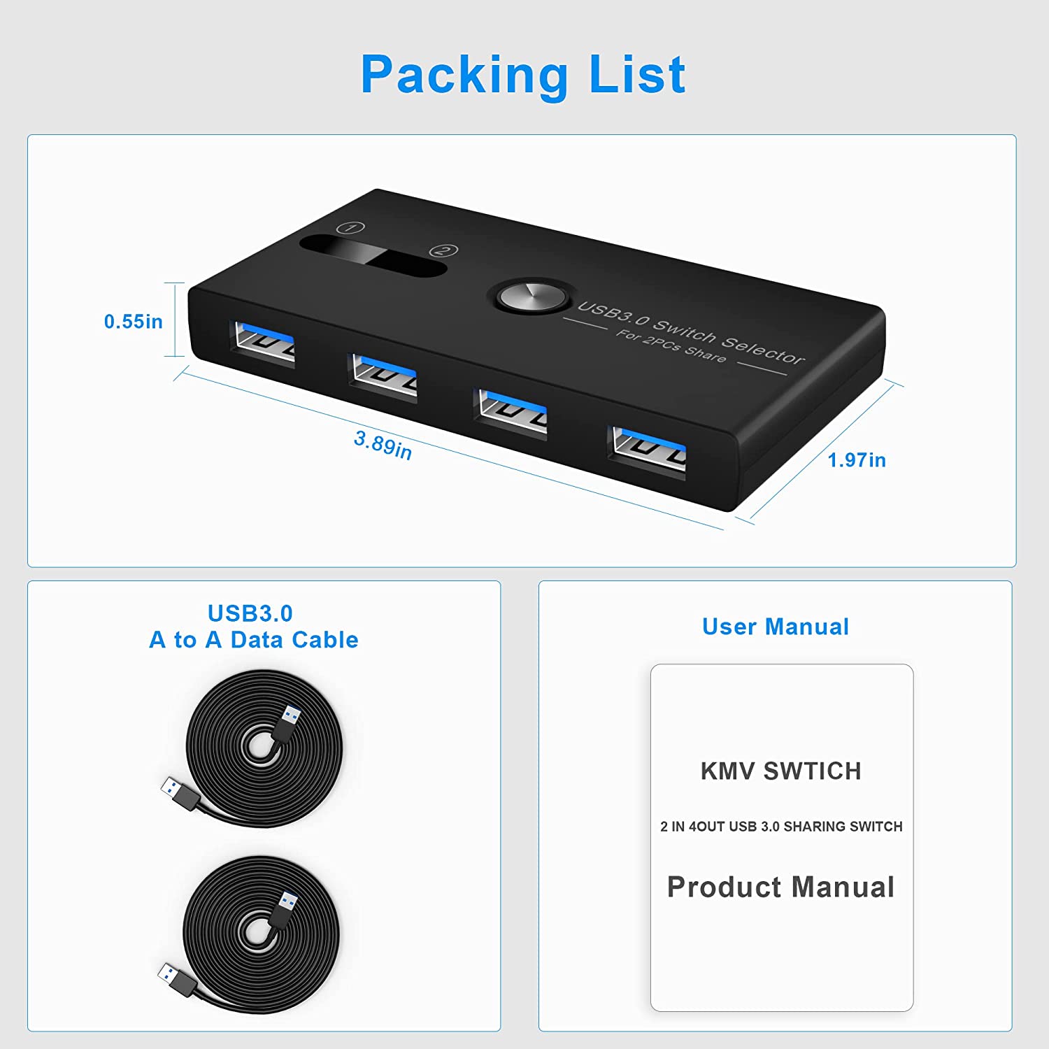 Yeemie USB KVM Switch package contents