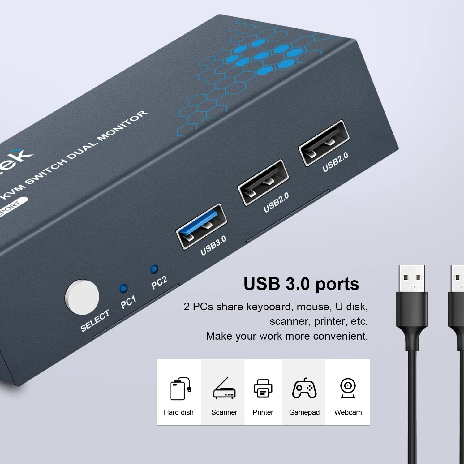 Steetek USB 3.0 Displayport KVM Switch side view