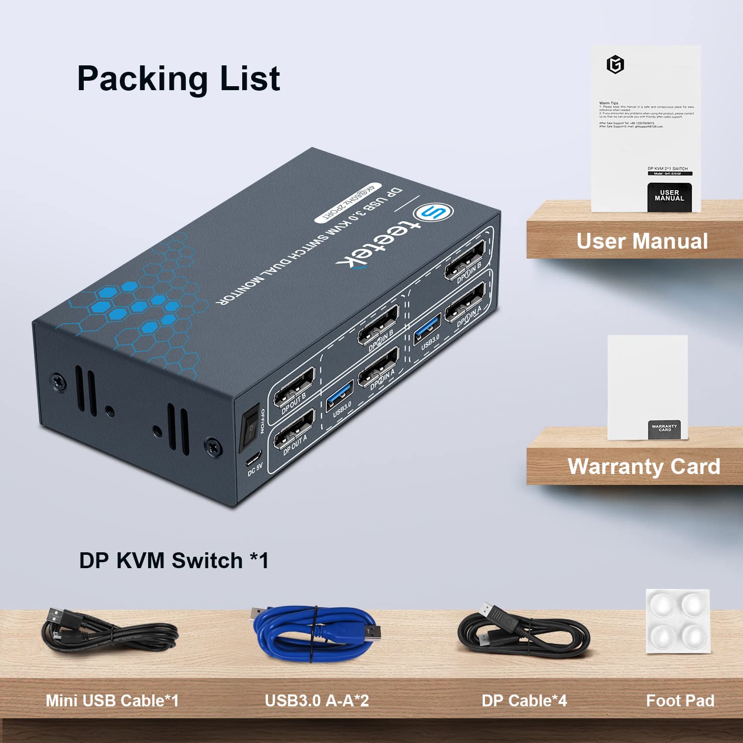 Steetek USB 3.0 Displayport KVM Switch package contents