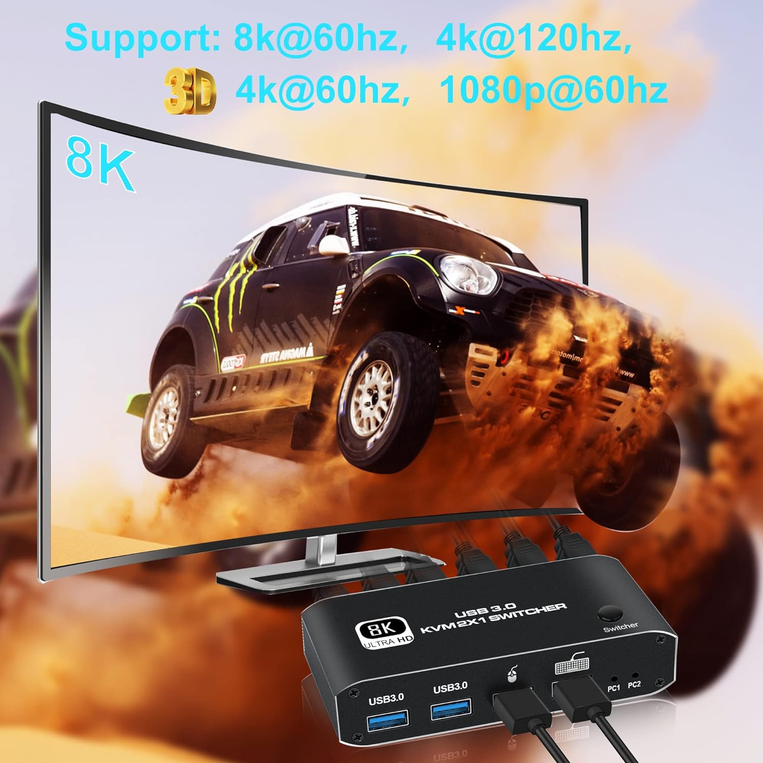Hotkey feature on NEWCARE 8K USB Switch 2x1 HDMI KVM Switch