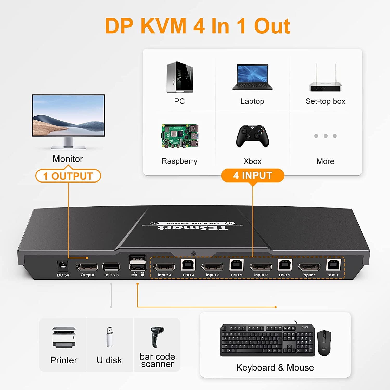 TESmart KVM Switch DisplayPort Back View