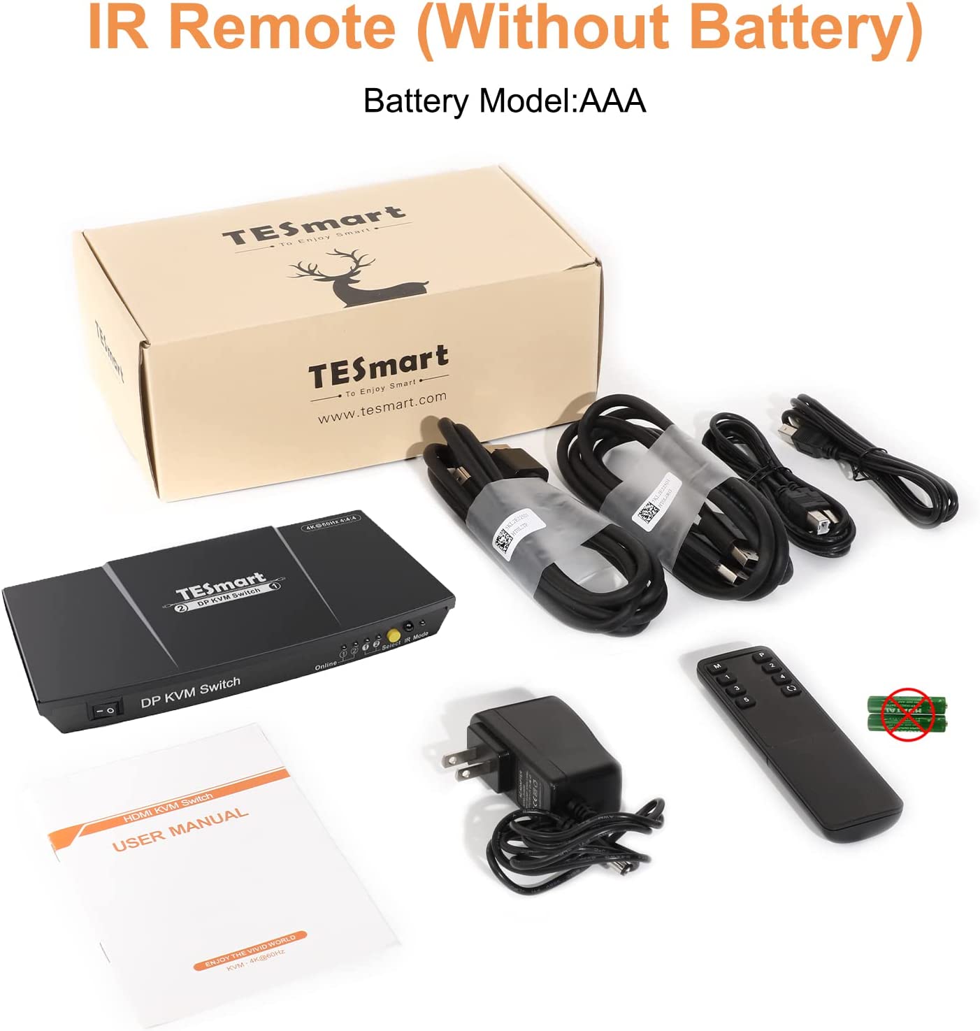 TESmart 2 Port DisplayPort 4K@60Hz Ultra HD 2x1 DP KVM Switcher packaging