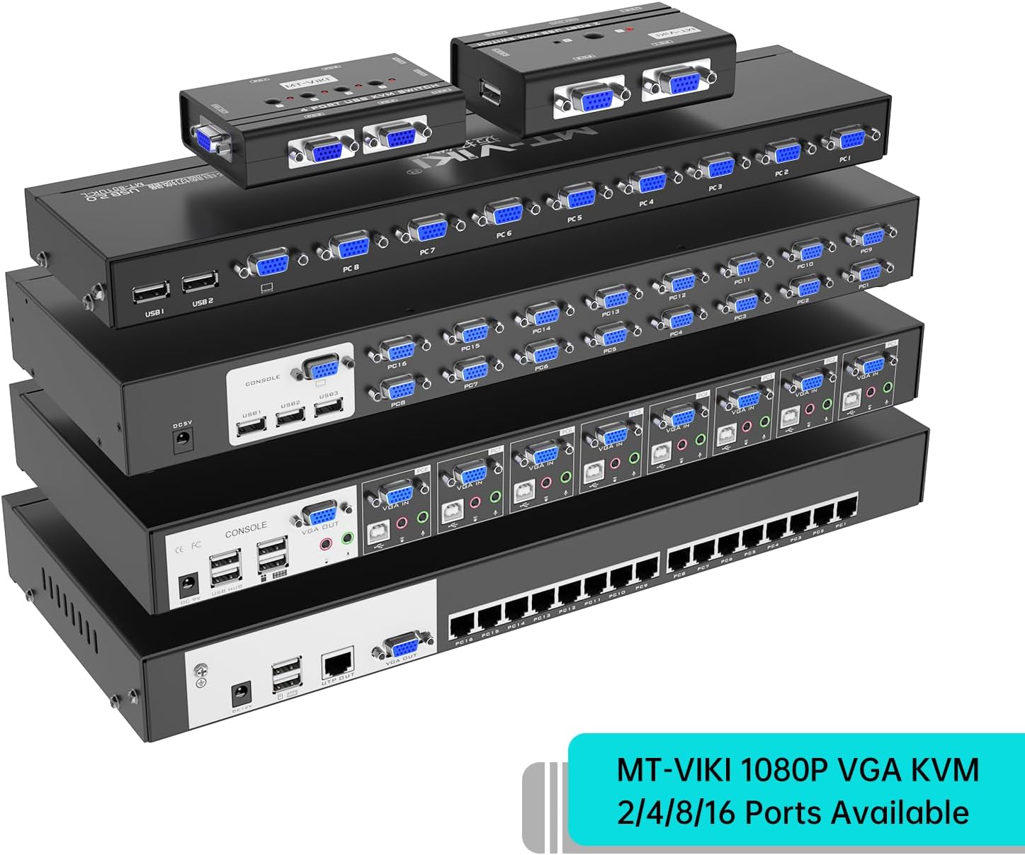 MT-VIKI 4 Port KVM Switch with included cables and USB hubs